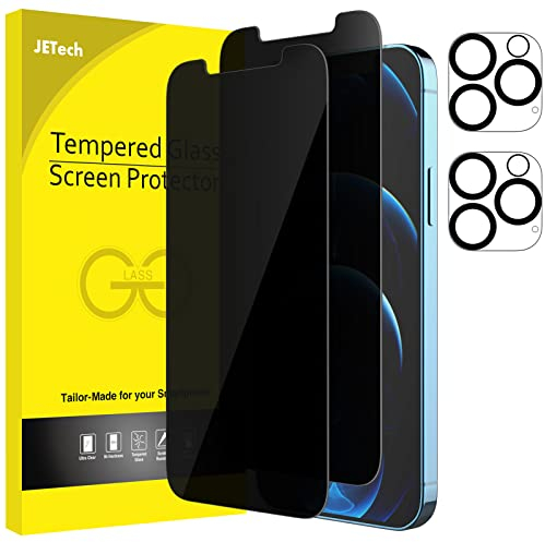 JETech Sichtschutz für iPhone 12 Pro 6,1 Zoll mit Kamera Schutz, Anti-Spähen Gehärtetes Glas Folie, 2 Stück Jeweils