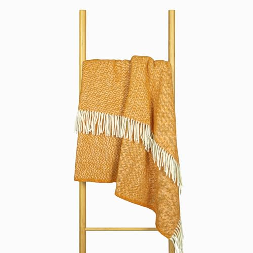 Manta de Lana 140x200 cm, 100% Pura de Nueva Zelanda, Plaid de Lana Suave para Cama y Sofá, Colcha como Cubrecama para Sofás, Elegante Cubrecama con Flecos – Nostra Zelandia Wool Manta Grande