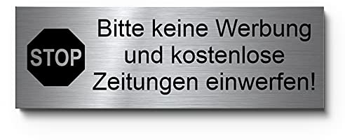 Bitte keine Werbung und kostenlose Zeitungen Schild für Briefkasten | Hochwertige Gravur auf Edelstahl | Wetterfest - rostfrei - kratzfest - robust - UV-beständig