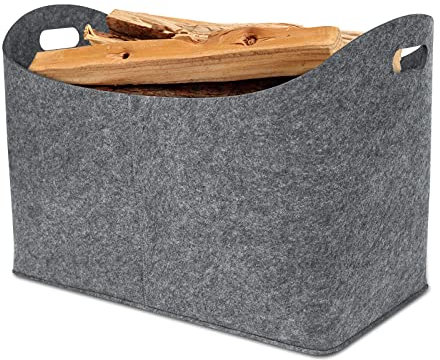 Froadp 2 Pezzi Cestino in Feltro per Legna da Ardere, Borsa Pieghevole Portalegna per Camino con Manico Rinforzato, Cestello Portaoggetti per Caminetto da Interno, Fino a 60kg (Grigio Medio)