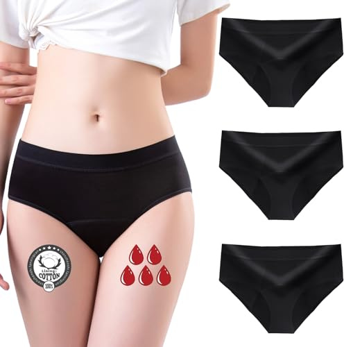 FOTOOL Mutande Mestruali Assorbenti = 4 tamponi Donna Cotone Slip Ciclo Protettive Periodico Intima Mestruale Ecologico 4 Strati Anti perdite Lavabili (3 Pack,XL)