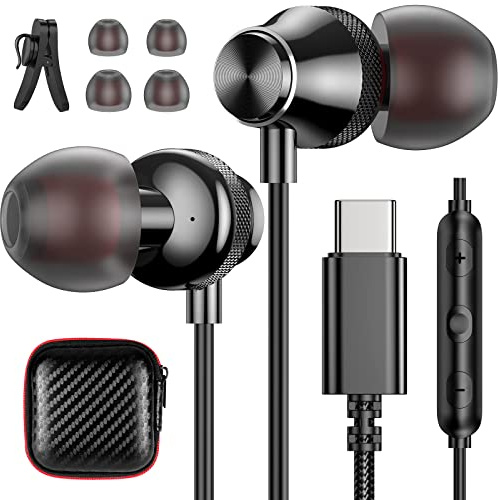 Écouteurs USB C pour iPhone 17 16e Galaxy A16 A17 A57 A37 S26 S25 Pixel 10a | Écouteurs Intra Auriculaires USB TypeC en Tressé Oreillettes Filaire Anti-Bruit Casque avec Micro pour Xiaomi 17T POCO X8 Pro