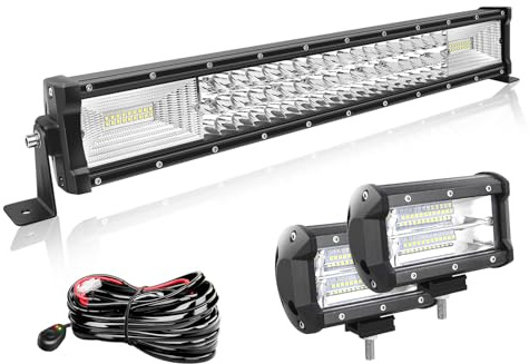 Willpower 22 Zoll 56CM 270W Led Arbeitsscheinwerfer Bar Gebogen + 2pcs 5 Zoll 72W Led Scheinwerfer + Kabelbaum 12V 24V LED Bar für Offroad Auto Traktor Zusatzscheinwerfer Rückfahrscheinwerfer Lightbar