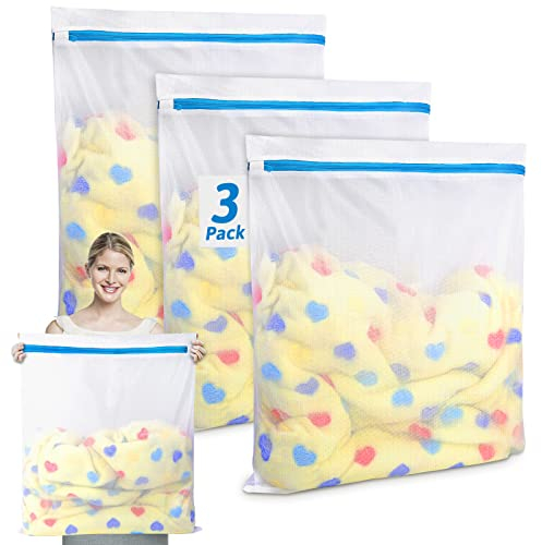 3 Stück Wäschenetz für Waschmaschine, Wäschesack wäschebeutel mit Reißverschluss, Laundry Bag für Empfindliches Mäntel, Bluse, Schuhe, BH, Socken, Babykleidung, Extra Groß wäschebeutel Groß