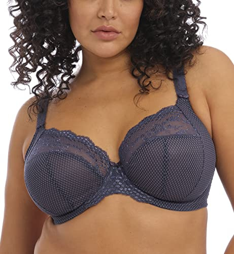 Elomi Charley Plunge-BH, stretchig plunge-modell, för kvinnor: stretchig spets och nät, racerback-alternativ låg plunge, UK-storlekar. D–JJ, amerikanska storlekar: D–N, Storm, 85F