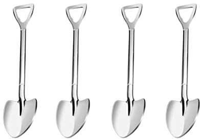 Lot de 4 mini cuillères à café en forme de pelle en acier inoxydable, 12 cm, petites pour dessert, thé, apéritif, fournitures de fête