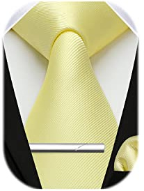 HISDERN Herren Krawatte Hochzeit Gelb Krawatten Taschentuch krawattenklammer Set Elegant Klassisch Krawatte & Einstecktuch Set