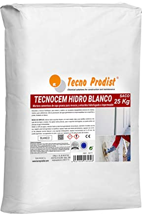 TECNOCEM HIDRO de Tecno Prodist (SACO 25 Kg) Mortero cemento de capa gruesa para revocos y enlucidos, hidrofugado e impermeable de color blanco