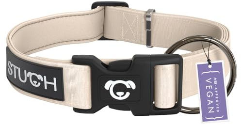 STUCH Veganes Hundehalsband Nylon gepolstert, verstellbar & strapazierfähig – 100% Vegan, PETA Zertifiziert – Halsband für kleine, mittlere & große Hunde – Farbe:Beige, Größe:L (2,5cm x 39-62cm)