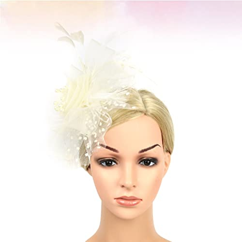 OSALADI Federschmuck Kopf Tüll-blumen-haarband Beige Leicht Für Partys Cosplay Performance-haarband Kopfschmuck Mit Federdetails Und Perlen-blumen-design