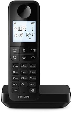 Philips DECT D2701B - Telefono Fisso Cordless, Display Retroilluminato da 4,6, Microfono verticale, Chiamate in Vivavoce, Fino a 14 ore, Antenna Ottimizzata, Impostazioni Sulla Privacy - Nero