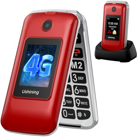 CHAKEYAKE 4G Flip Phone For Elderly Big Button Senior Mobile Phones With Dual 2.8+1.77 Color Large Fonts, SOS Button,1200 mAh Battery SIM Free Unlocked Pay As You Go Mobile Phone (Red)