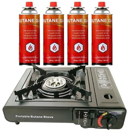Trendi® BUTANE GAS/BOTTLES CANISTER/CAMPING GAS/COOKER BBQ/GAS CANISTERS FOR/CAMPING STOVE (Gas Stove + 4 Gas Canisters)