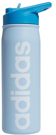 adidas 600 ml Trinkflasche aus Metall mit Strohhalm-Deckel, doppelwandig, isoliert, 18/8 Edelstahl, klares Himmelblau/Pulsblau/Weiß, Einheitsgröße