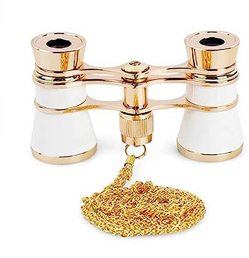 vreplrse Retro Opernglas Optisches Fernglas Objektiv Theater Metallkörper Griff Teleskop Zart Camping Frauen Mädchen, Weiss, Kette
