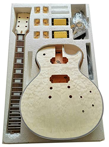 Fachmann E-Gitarren-Bausatz Unvollendeter Gitarrenbausatz Mahagoni Okoume-Korpus Hals Ahornfurnier E-Gitarren-Zubehör-Set Selbstbau Gitarrenkit (Color : 02)