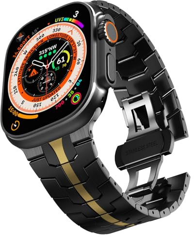 KADES kompatibel mit Apple Watch Armband 49mm 46mm 45mm 44mm 42mm(Series 3), Herren Metall Glieder Ersatzarmband für iWatch Ultra 3 2 1,SE 3 2 1,Series 11 10 9 8 7 6 5 4 3 2 1,Schwarz/Gold