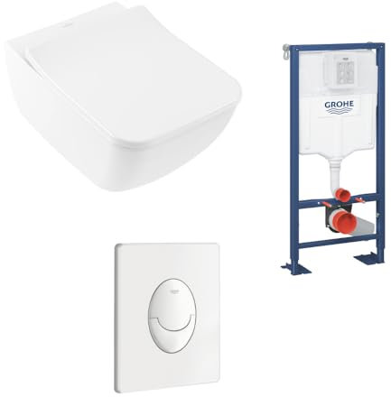 Pack WC suspendu sans bride VILLEROY ET BOCH Venticello + abattant + plaque blanche + bâti Grohe