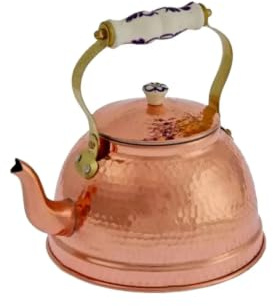ich-zapfe.de Teekanne, Wasserkessel, Teekessel - aus Kupfer, Gehämmerte, Mit Porzellangriff, 1,5L