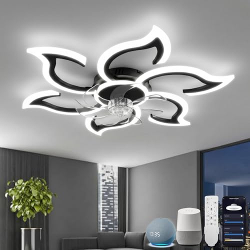 YOLEDY Smart Takfläkt för sovrum, 88 cm, takfläkt med ljus och fjärrkontroll, kompatibel med Alexa och Google Home, LED-taklampa, tyst fläkt, mode