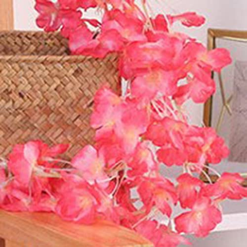1,8 M 256 Simulerad Konstgjord Sakura Blomstergirland Hängande Vinstockar för Våren Hem Inredning för Bröllopsfest (Rosröd)