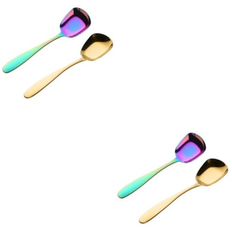 Cabilock 4stücke Große Quadratische Flache Suppenlöffel Buntem Und Goldenem Design Für Asiatische Gerichte Und Suppen Spülmaschinenfest Glänzende Oberfläche