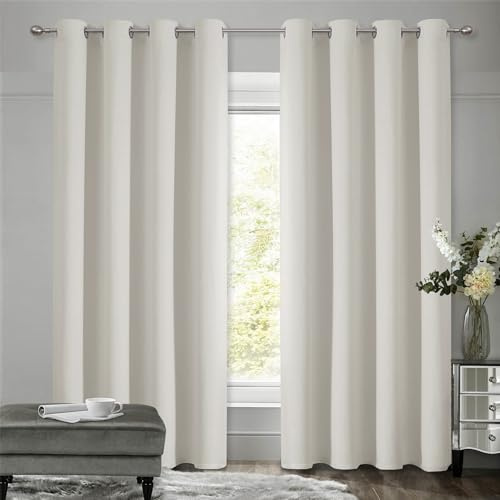 VEHEDE Thermovorhang Kälteschutz Schallschutz, Gardinen mit Ösen Vorhänge Wohnzimmer, Schallschutz Raumteiler Vorhang, Verdunklungsvorhänge, H 200 x B 140 cm, Hellbeige, 2er Set