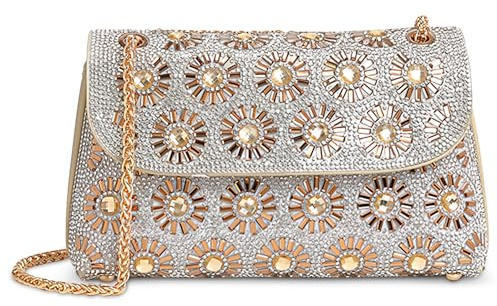DEEVORCA Damen Umhängetaschen Crossbody Bag Strasssteine Kettenschultergurt Mode Messenger Bag Reisen Party Einkaufen Frauen Clutch Bags Wasserdicht PU Gold