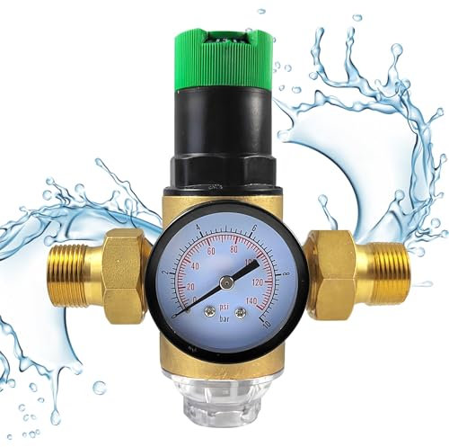 1 Pollici Regolabile Riduttore di Pressione Acqua, DN32 Ottone Addensato Riduttore Pressione Acqua, Regolatore di Pressione Acqua Con Filtro e Manometro Adatto per Residenze, Edifici e Fabbriche