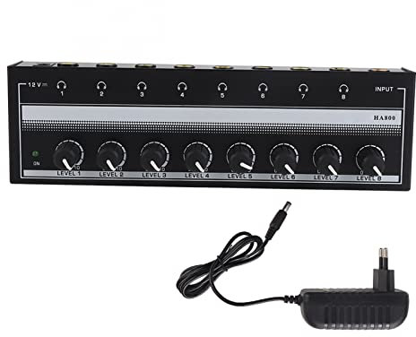 BAFOVY Amplificateur de Casque Portable en Métal à 8 Canaux, Amplificateur de Casque de Studio et de Scène avec Contrôle du Volume Indépendant, Système de Distribution de (Prise UE