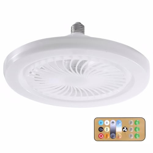 Luci a Ventola del Soffitto Silenziosa Con Timer 3 Velocità & 3 Colori Luminosi 10'' E27 Lampadina a LED Staccabile