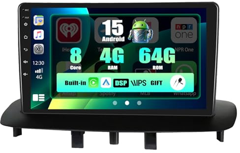 SIXWIN 4+64G 8-Core Android 15 Radio Coche para Renault Megane 3 Export 2009-2014 con CarPlay Android Auto DSP,9 Pulgadas Pantalla Táctil,1280 * 720,con GPS WiFi BT USB FM RDS Radio