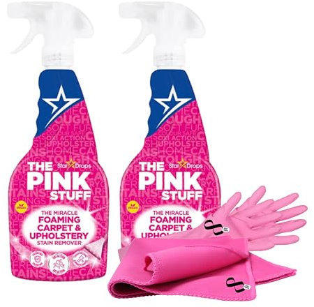 Carpet Cleaning Solution Bundle With Infinite Emblems Pink Microfibre Cloth, Pink Gloves & The Pink Stuff Carpet & Upholstery Stain Remover.