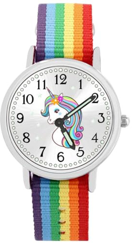 Brecjon Armbanduhr Mädchen Jungen Kinderuhr Einhorn Lernuhr 5ATM wasserdicht bunt Regenbogen