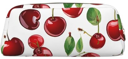 ASPOIJHN Red Cherries vielseitiges Leder-Federmäppchen, stilvolle Aufbewahrungstasche für Schule, Büro, Schreibwaren, Kosmetiktasche, Münzen-Organizer, gold, Einheitsgröße, Krawattenetui