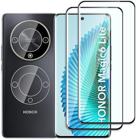 Dlxiks Protector de Pantalla para Honor Magic 6 Lite 5G, 2 Cristal Vidrio Templado con 2 Protector de Lente de Cámara, Dureza 9H, fácil instalación, Sin Burbujas, Antiarañazos, HD Transparente