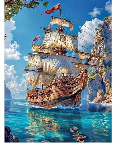 SHEGZHUC 40 x 50 cm cuadrado piedra diamante pintura velero en el mar - barco mosaico diamante pintura arte bordado punto de cruz fotos regalo