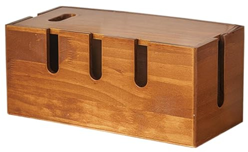 Wooden Cable Management Box - Extension Lead Box Cable Tidy Box | Plug Box Tidy | Rustic Wire Organiser Box With Lid | Box To Hide Cables And Plugs | Cable Hider Box For Home And Workplace