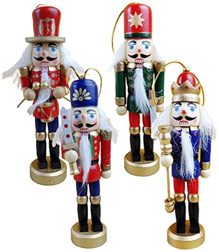 Cabilock 4pcs Wooden Nutcracker Figurines Nutcracker Hanging Ornaments Christmas Party Decor for Christmas Tree Decor
