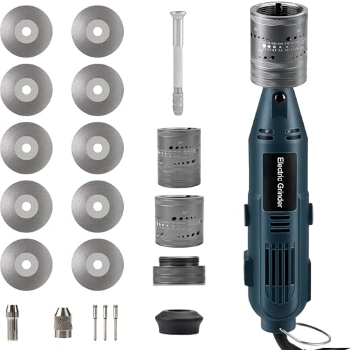 Kit affûtage électrodes tungstène pour TIG avec tête d'affûtage à 8 angles | 180W, meuleuse rotative TIG, 10 disques, pince tungstène, 3 mandrins CNC, prise européenne
