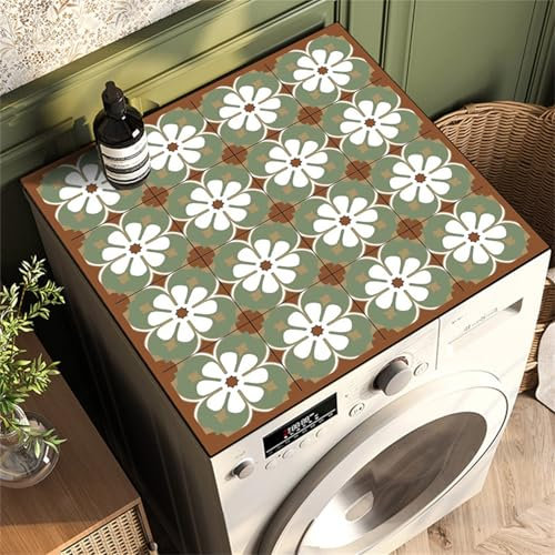 Highdi Universel Housse de Protection pour Machine à Laver Top,Coussin de Machine à Laver Antidérapant Housse de Machine à Laver pour Machine à Laver Ou Sèche-Linge (Fleurs,60x60cm)