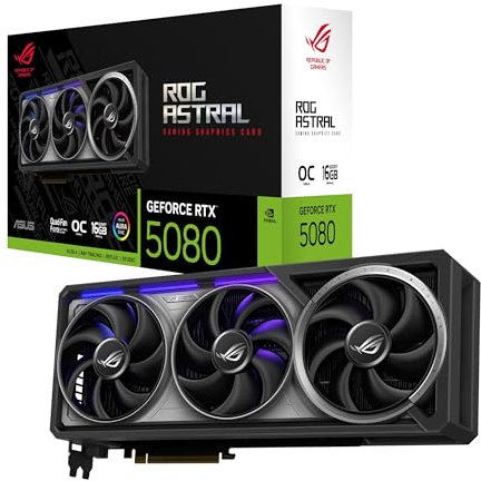 ASUS ROG Astral GeForce RTX 5080 16GB GDDR7 OC Edition Gaming Grafikkarte (Nvidia GeForce RTX5080, Vier Lüfter, PCIe 5.0, 2X HDMI 2.1b, 3X DisplayPort 2.1a, ROG-ASTRAL-RTX5080-O16G-GAMING)