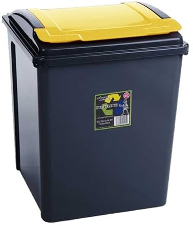 50 Litre Yellow Heavy Duty Plastic Recycle Bin Waste Trash Can, Durable Flap Lid, Indoor Outdoor Rubbish Bin Dustbin For Kitchen Home Office Garden, Storage Bin for Animal Feed (1)