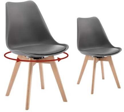 WOLTU Esszimmerstühle drehbar 2er Set, für Esszimmer, Moderne Küchenstühle, aus Massivholz Kunstleder, bis 120 kg belastbar, Grau