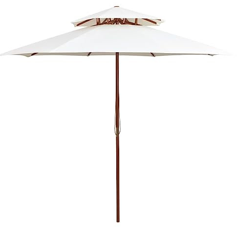 Generisch Pangshiyuan jiangboyue-42964 - Sombrilla de doble cubierta (270 x 270 cm, barra de madera), color blanco crema