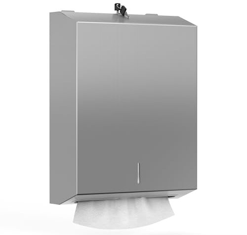 NICEME Dispensador de Toallas de Papel con Cerradura de Acero Inoxidable para Toallas de Papel Plegables en H2 y en Z, Capacidad de 350 a 550 Hojas, para Oficinas, Hoteles y Restaurantes, Plata