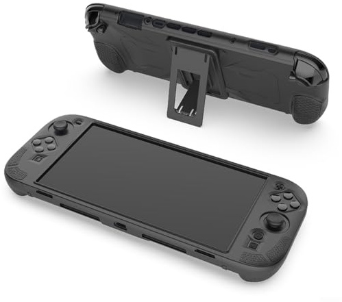 Feegow Case for Nintendo Switch2 Console - Back Cover with Built-in Stand - Non-Slip Silicone Protector - Handheld Separable Protector Hard Shell, Black