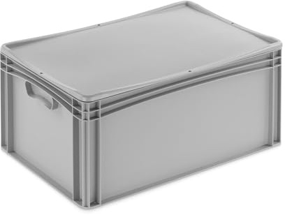 Aufbewahrungsbox mit Deckel | stabile Eurobox in 32 Ausführungen | Behälter für Garten, Haushalt, Lager oder Werkstatt – mit aufliegendem Deckel (Geschlossen - ohne Handgriff, 60x40x28,3 cm)