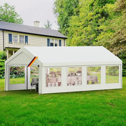 Tonnelle de Jardin 4×8 m, Tente de fête étanche PE 200 g/m², Structure Acier Solide, Protection UV 50+, parois latérales Amovibles, Sac de Transport Inclus, Blanc