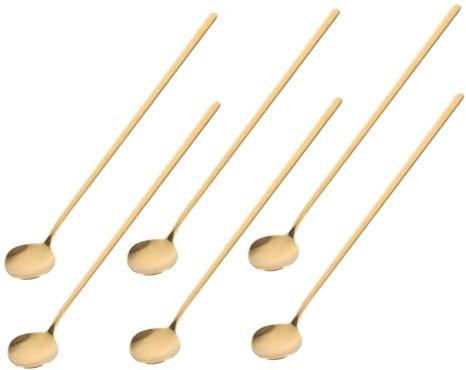JUMPLAWN 6 Piezas Cucharillas Doradas Inoxidable con Mango para Bebidas y Postres de Diseño Elegante Estilo Bar Coreano Resistentes y Fáciles de Usar Casa y Cafeterías